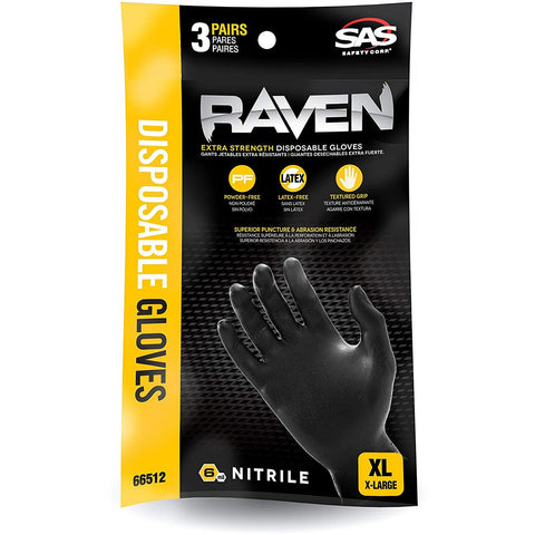 Raven Powder-Free Nitrile Gloves, 3-Pairs-Pack - nabinsacestore.shop